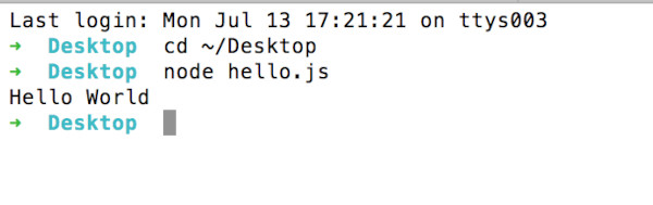 window result: Hello World displayed when hello.js has been runned