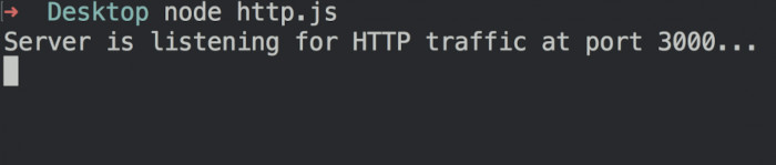 terminal window result - Server is listening for HTTP traffic at port 3000...